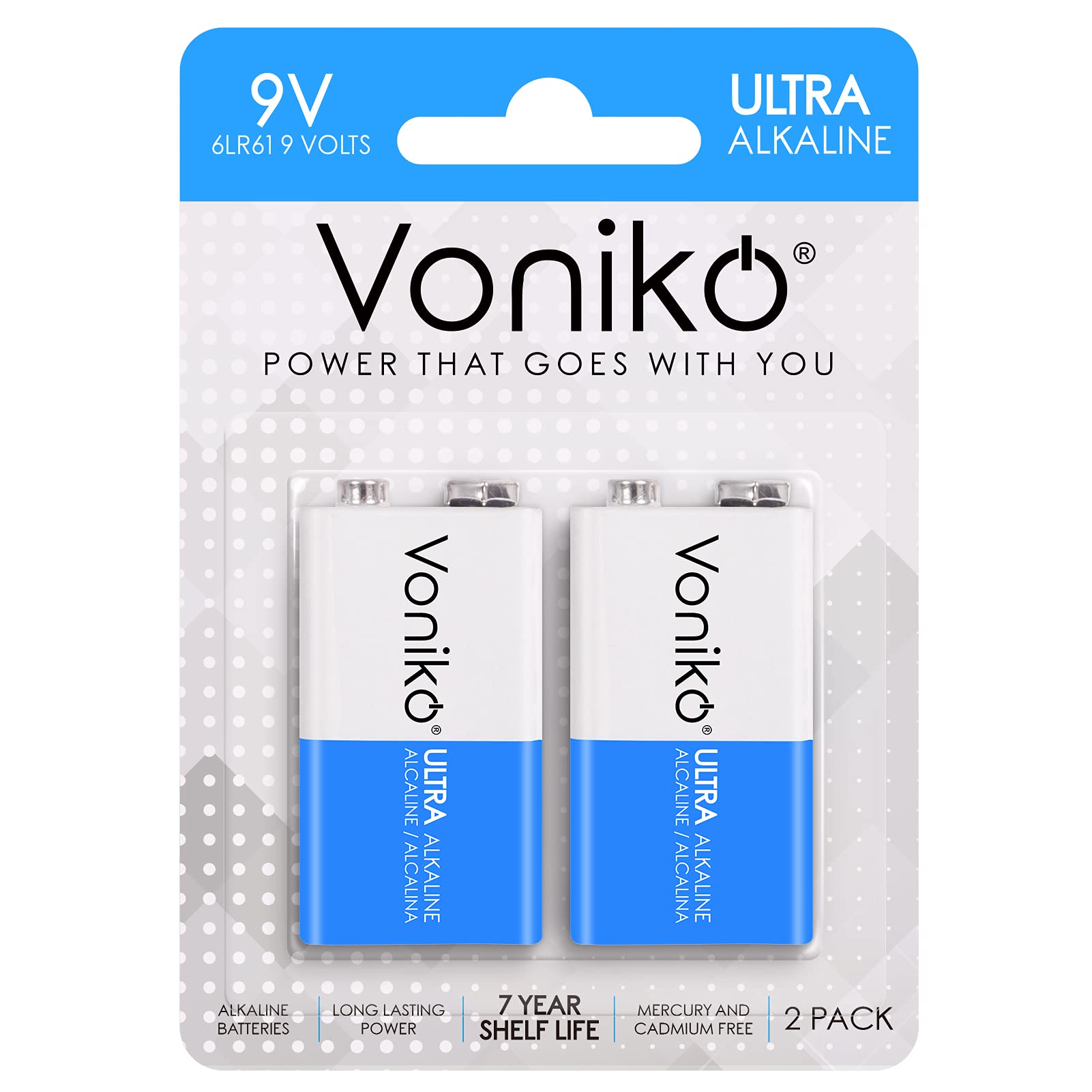 Voniko 9V Batteries   Alkaline 9V Battery 2 Pack   Ultra Long Lasting With A 7   Year Shelf Life