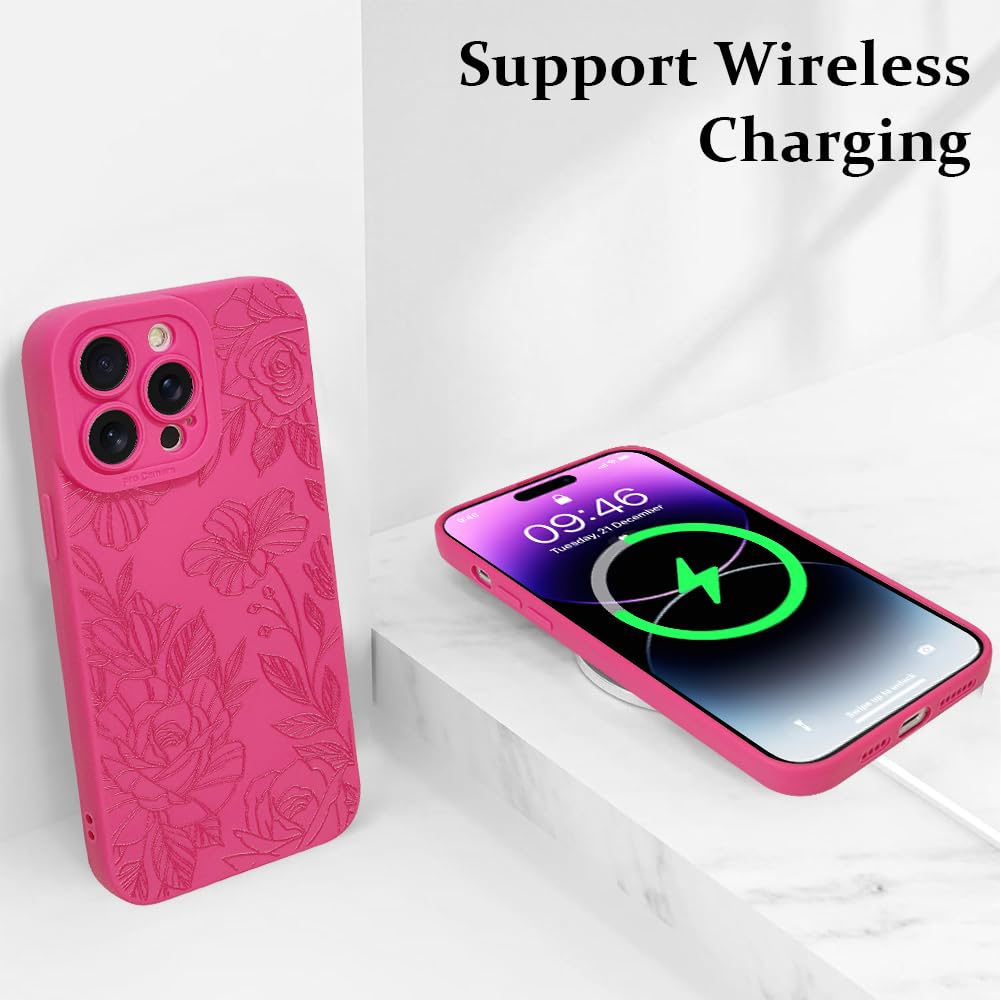 Lsl Case For Iphone 14 Pro Max Hot Pink Floral Flower Pattern Print Case Soft Tpu Full Camera Lens Anti Drop Anti Scratch Shockp