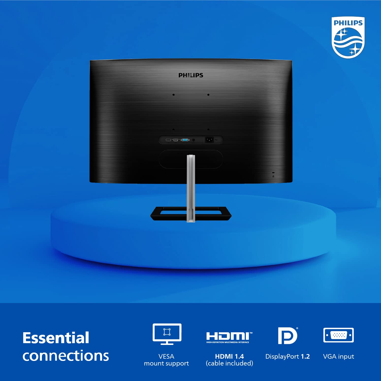 Philips 322E1C 32' Super Curved Frameless Monitor, Full Hd Va, 104% Srgb, Adaptive Sync 75Hz, Vesa, 4Yr Advance Replacement Warranty, Black/Silver