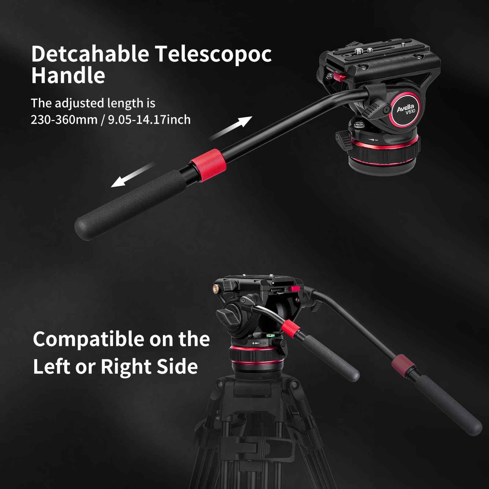 Avella Video Tripod Fluid Head With Quick Release Plate, Compatible With Dji Rs Gimbals Manfrotto,Max Load 22Lb/10Kg For Video Canon Nikon Sony Olympus Panasonic Dslr Camera, V510