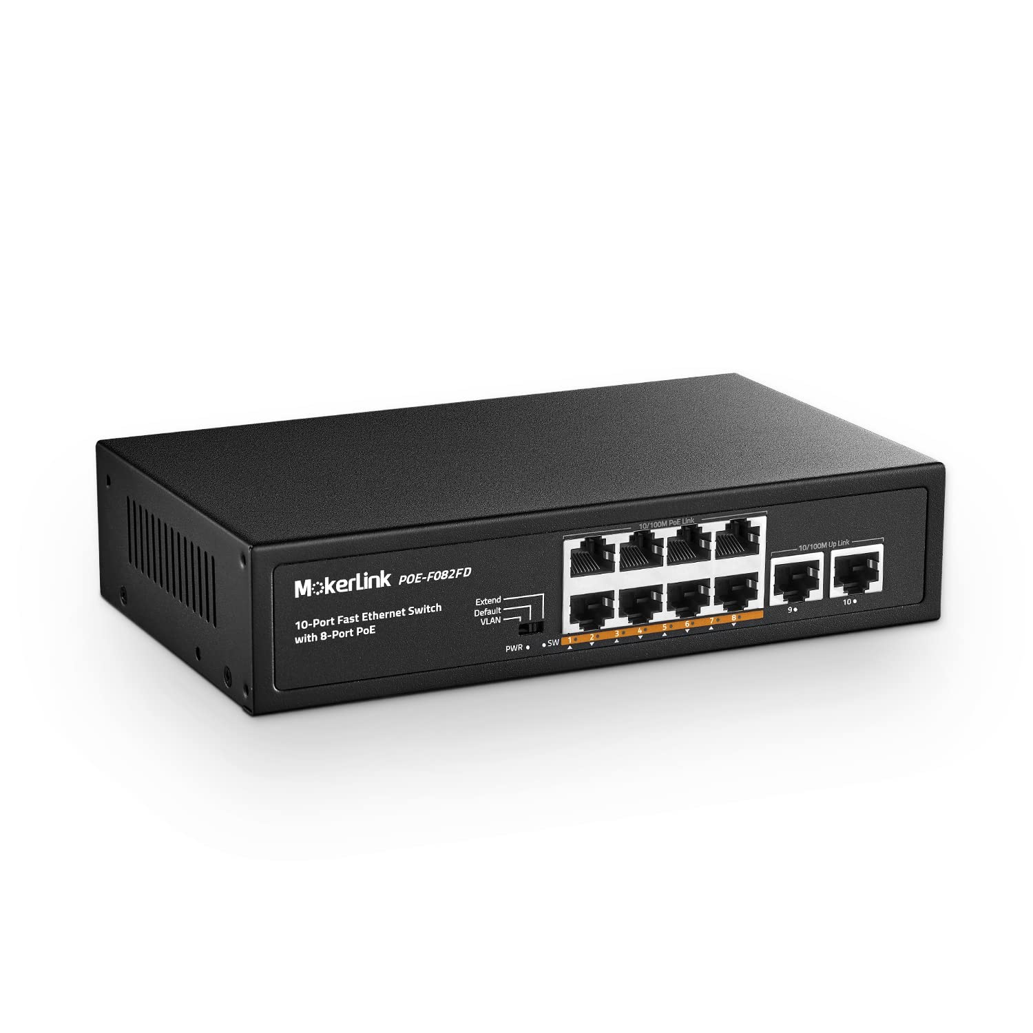 MokerLink 10 Port PoE Switch With 8 Port PoE+, 2 Fast Ethernet Uplink, 100Mbps, 96W 802.3af/at, Fanless Plug & Play Ethernet Swi