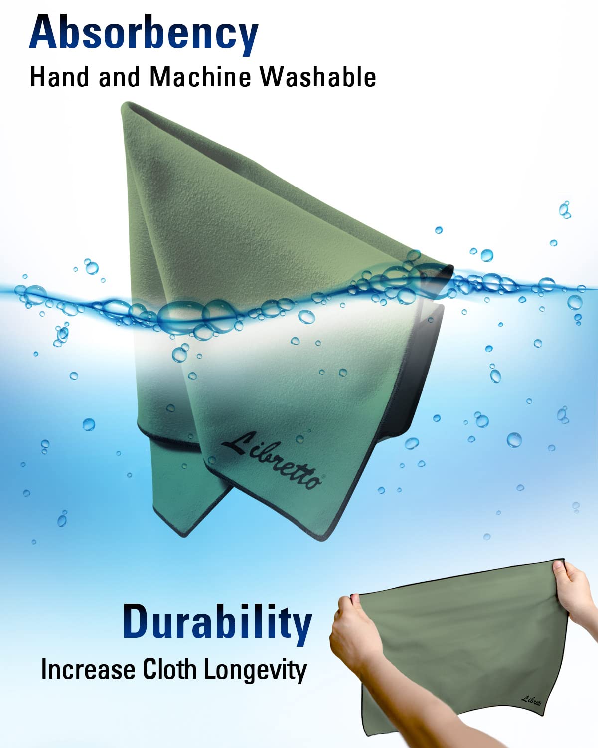 Libretto Microfiber Polish Cloth For Musical Instrument, 3 Sizes In 1 Pack, Trumpet And Brass Cleaning Product, Green, Lint Free