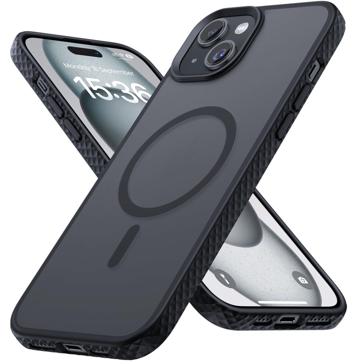 Lamicall Magnetic Case For Iphone15 Plus, Fits For Magsafe   [Diamond Textured Edge] [Anti Slip] [Military Grade Shockproof] Tra