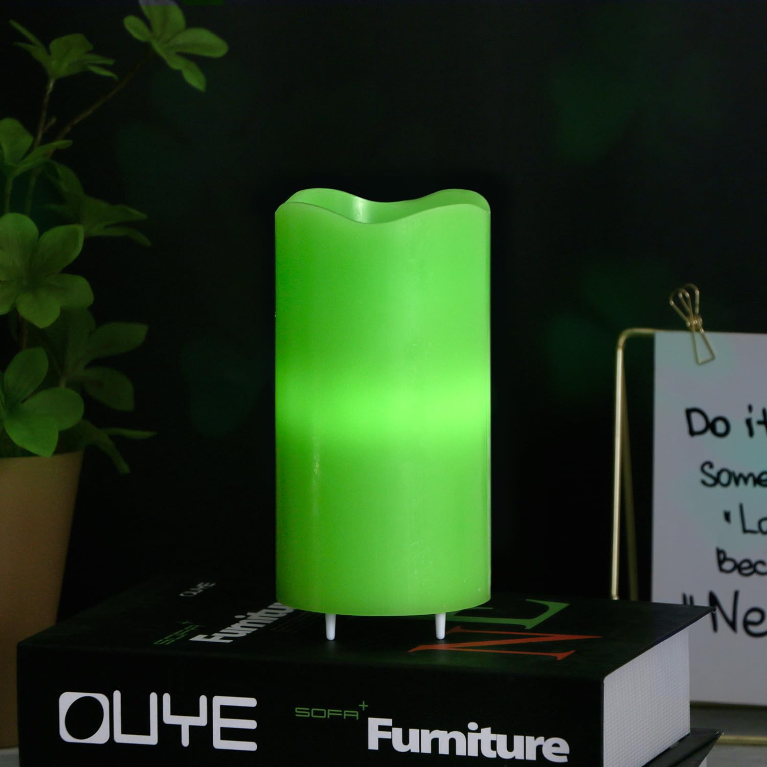 St. Patrick'S Day Green Led Candle With Lucky Clover Projection, Real Wax & Remote Control, Decorative Candle Projector Light