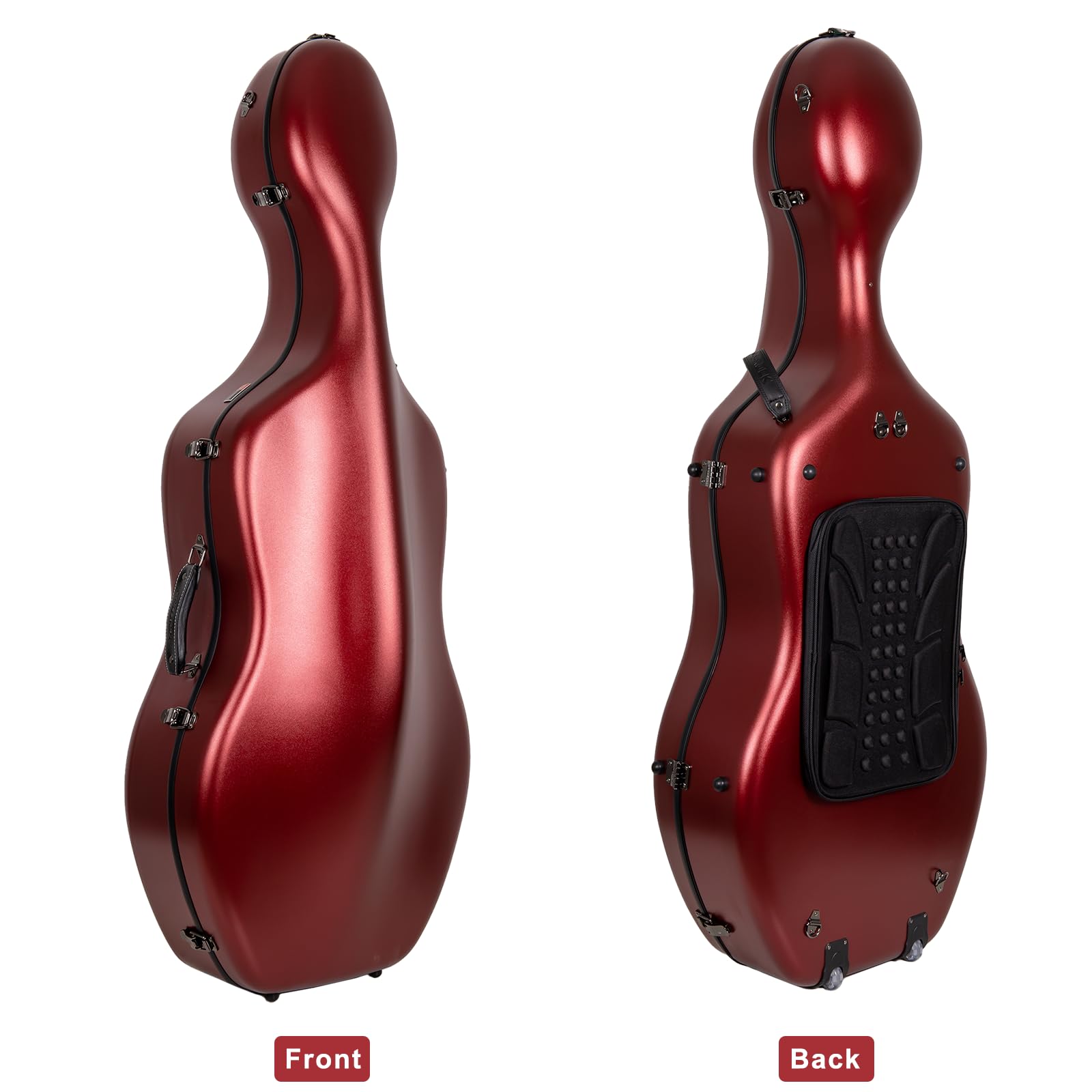 Crossrock Poly Carbon Cello Case For 4/4 Full Size | Red Matte Finish, Black Velvet Interior, Wheels, Music Pouch - Lightweight
