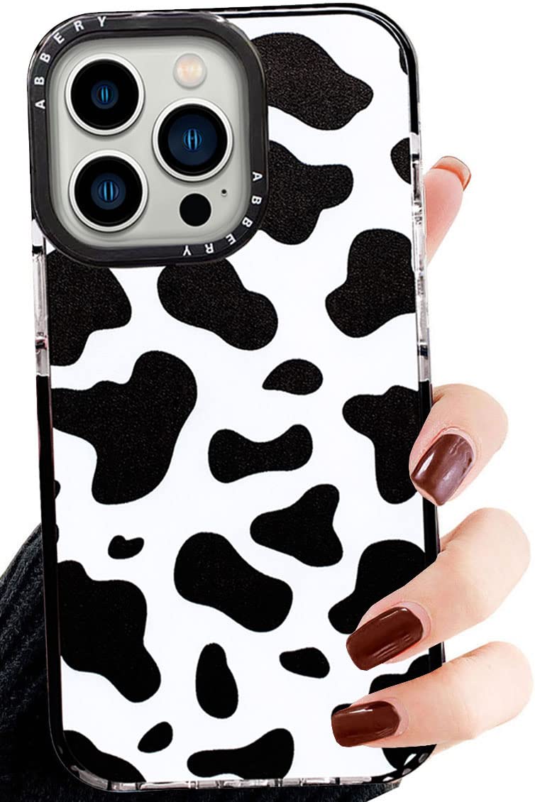 Abbery Designed For Iphone 13 Pro Case Cow Print, Clear With Design Cow Pattern Cute Silicone Tpu Sturdy Shockproof Protective W