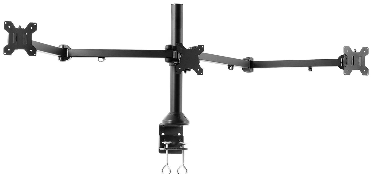 VIVO Triple Monitor 23 to 32 inch LED LCD Clamp-on Desk Mount, Heavy Duty Articulating VESA Computer Stand, Holds 3 Screens, Fully Adjustable for Home Office Workstation, Black, STAND-V103
