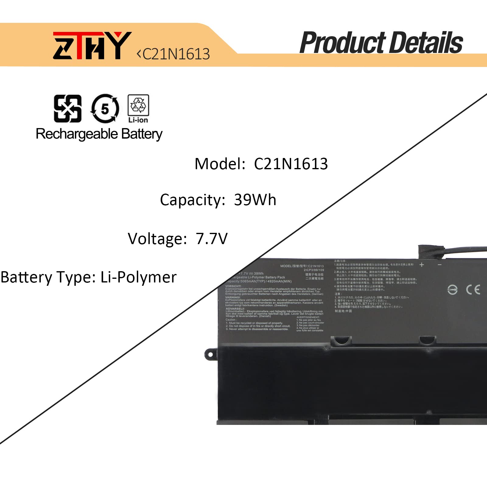 Zthy C21N1613 Laptop Battery Replacement For Asus Chromebook Flip C302 C302C C302Ca C302Ca Dh75 G C302Ca Dh54 C302Ca Dhm3 G C302