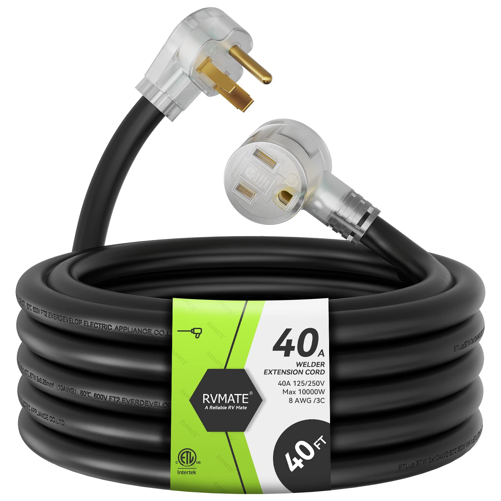 Rvmate 250V 40 Feet Welder Extension Cord, 8 Awg Nema 6 50 Stw Heavy Duty Welding Cord With Led Indicator