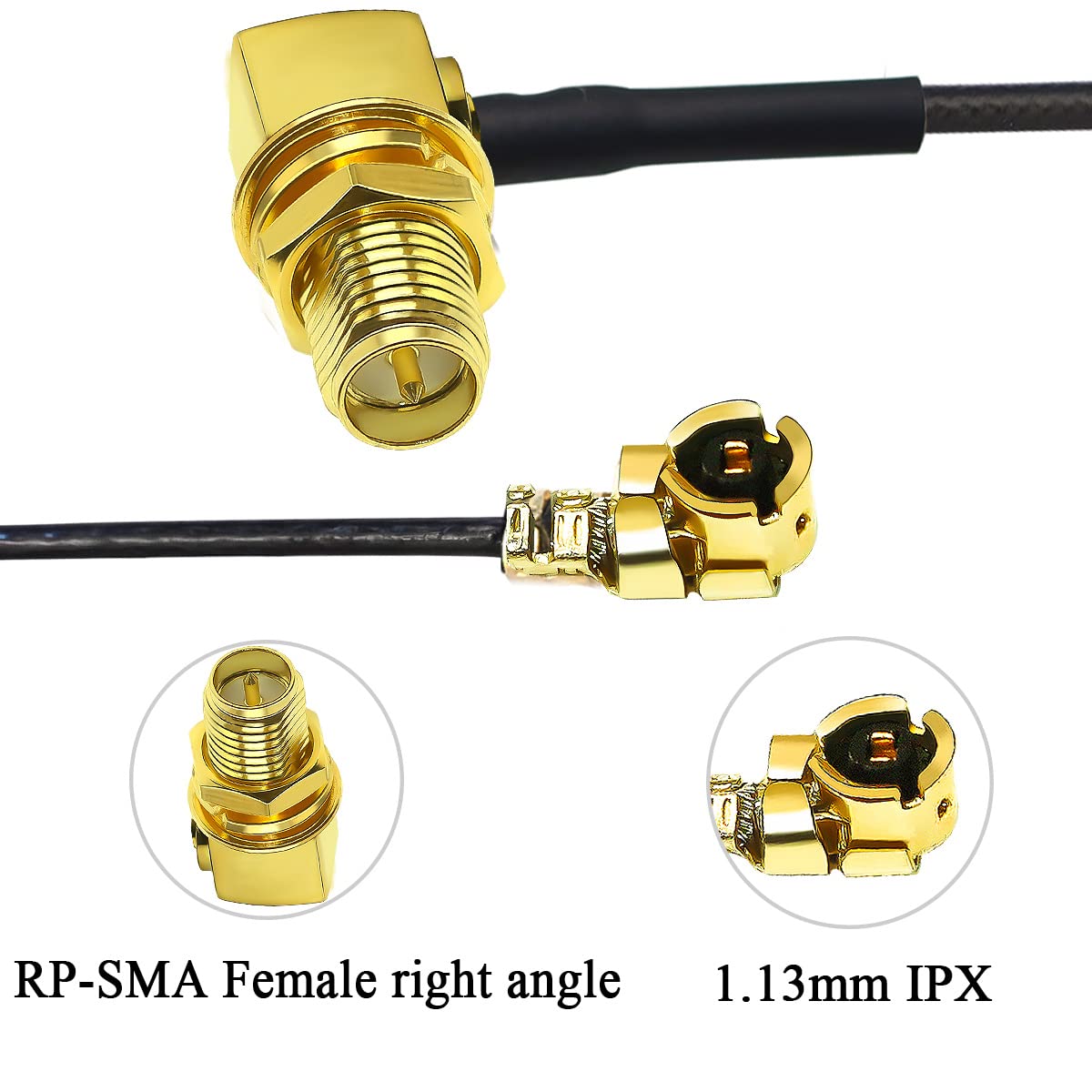 TUOLNK WiFi Antenna Pigtail Cable U.FL IPEX to RP-SMA Female Right Angle 1.13mm 12inch (30cm) 5 Pack