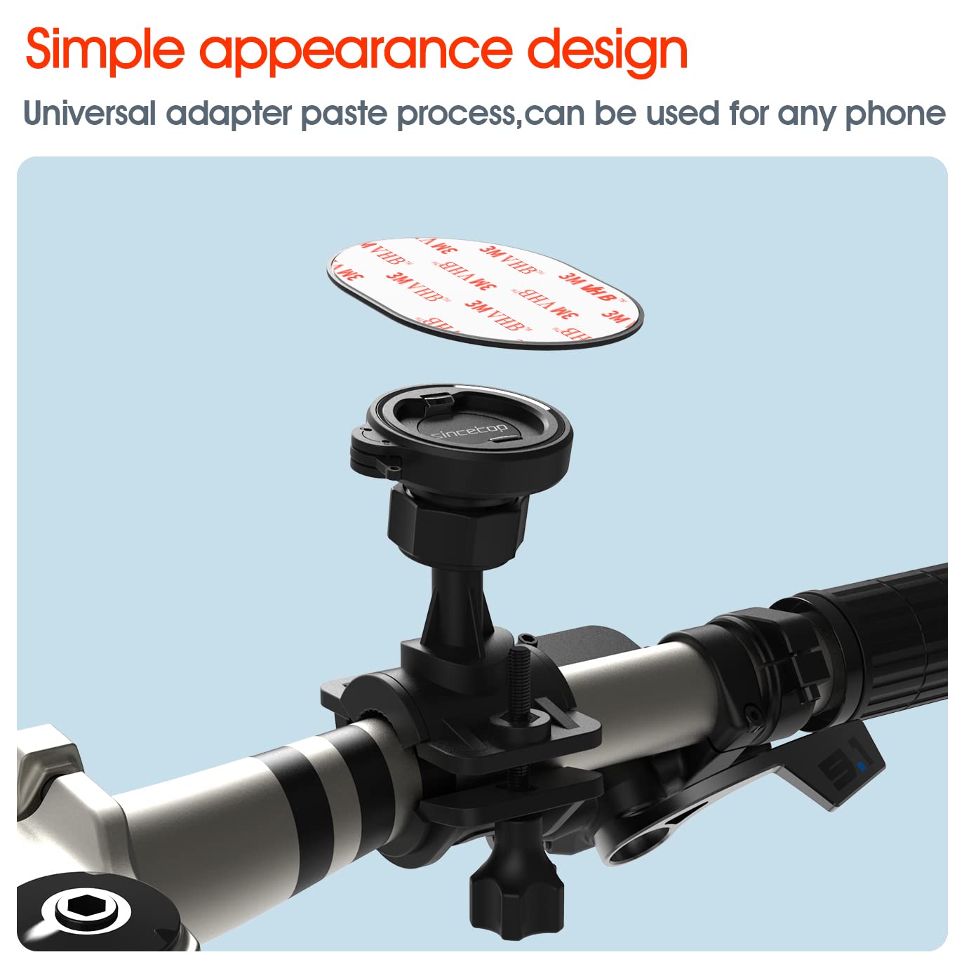 Sincetop Bike Phone Mount,Motorcycle Phone Holder With Universal Adapter,Detachable Adjustable 360 Rotation Handlebar Clamp Comp