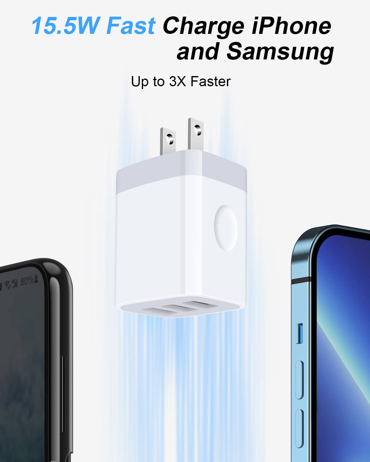 Wall Charger, Usb Charger Adapter, 3.1A/3Pack Muti Port Fast Charging Station Power Charge Base Block Plug For Iphone 15 14 13 1