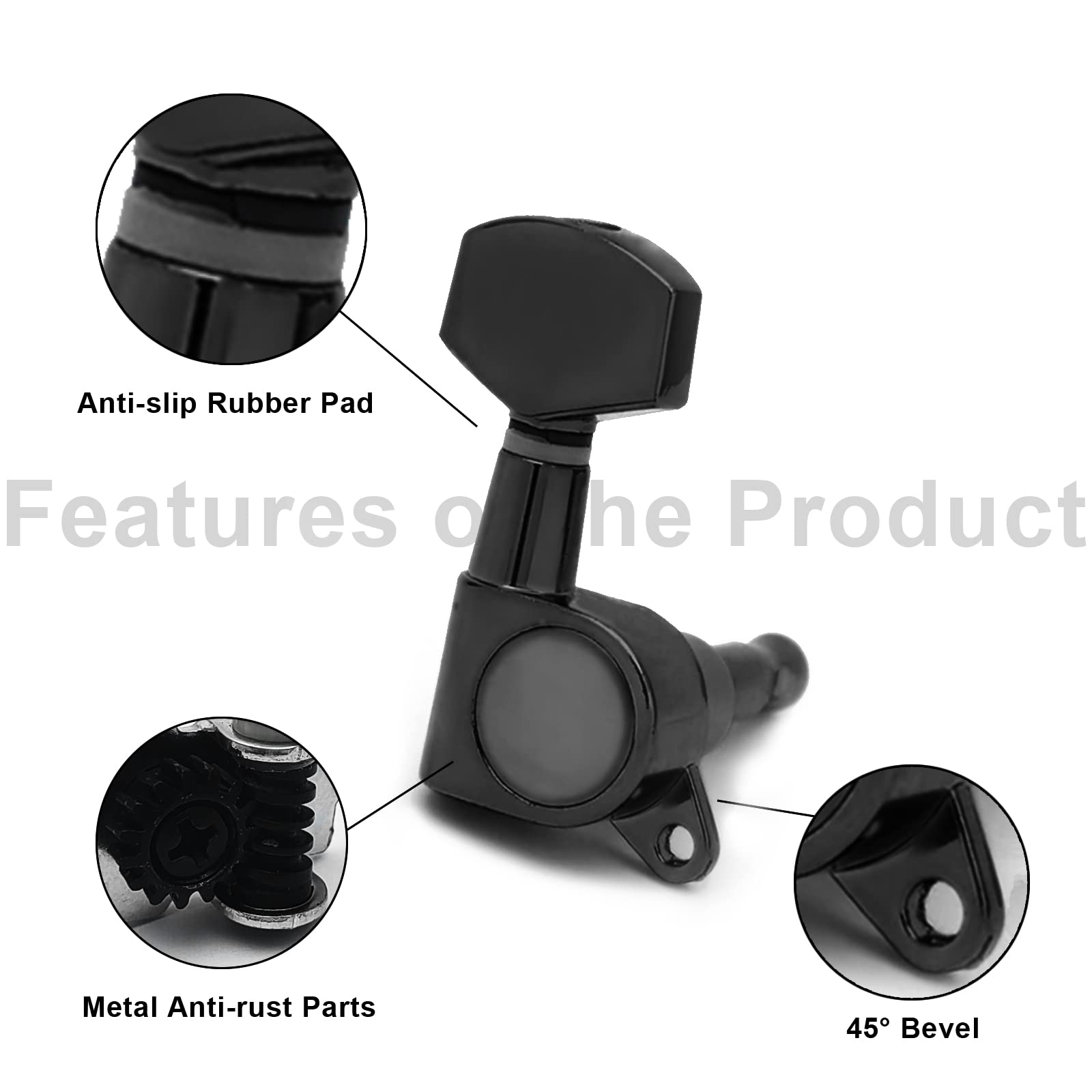 Saphue 6 Pieces 6R Guitar Tuner Pegs,Big Square Sealed Guitar Tuning Pegs Tuners Machine Heads,For Acoustic Or Electric Guitar (