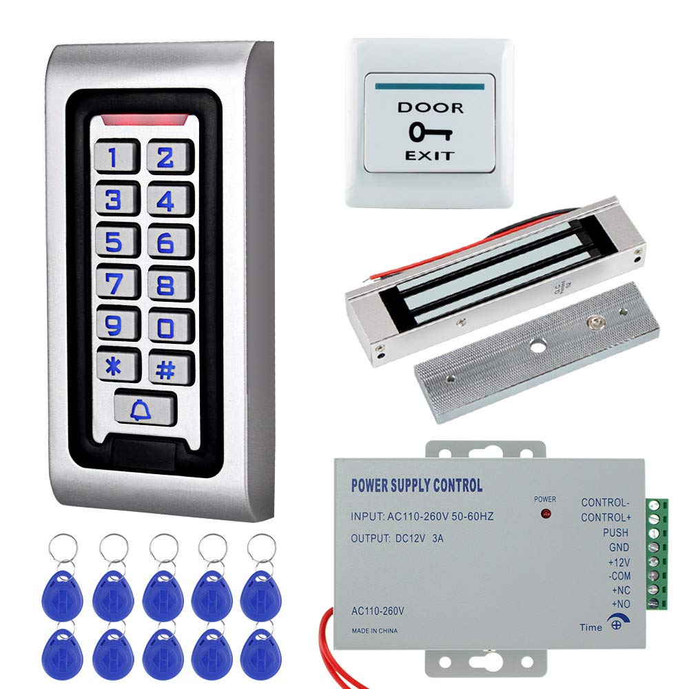 Hfeng Door Access Control System Kit Ip68 Rfid Keypad Waterproof Outdoor + 180Kg/320Lbs Electromagnetic Electric Magnetic Lock +