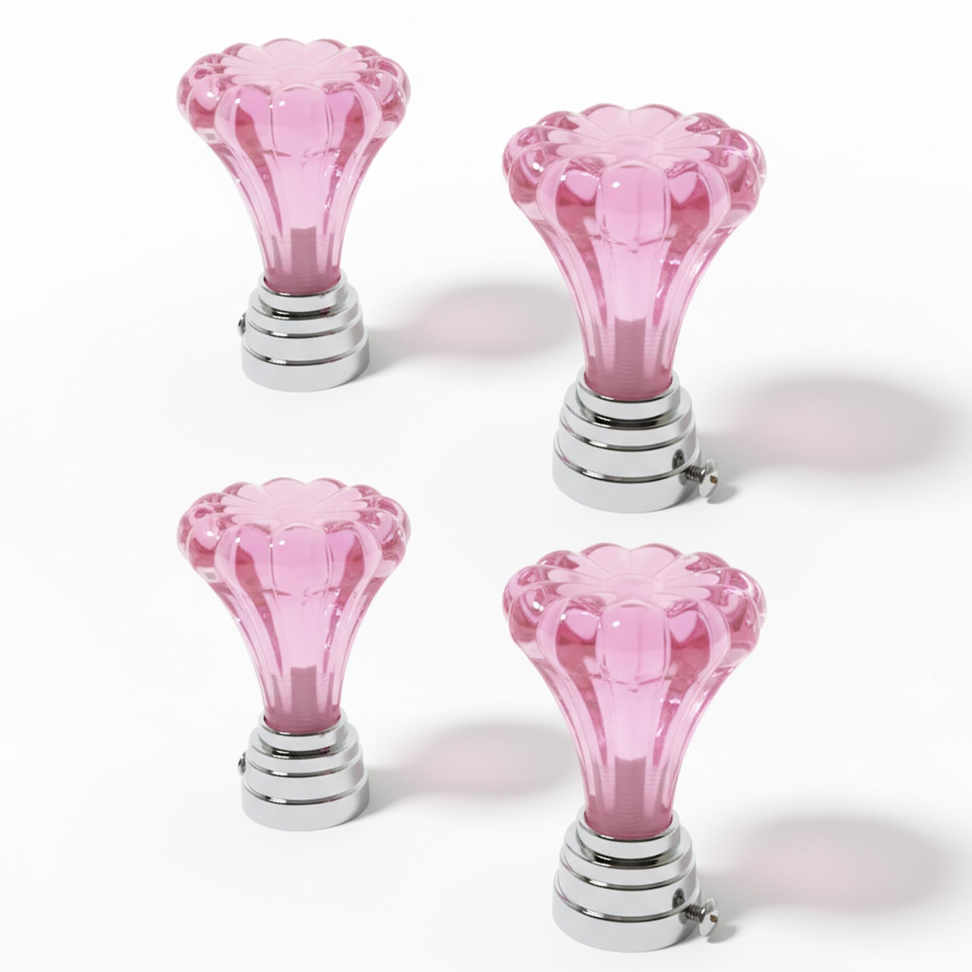 Atlantic Curtain Rod Finials Set Of 4  Flower Style Decorative Textured Resin Finials For Standard Drapery Rods, Rose Pink