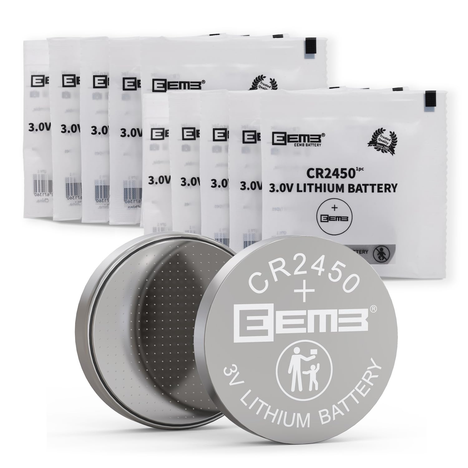 Eemb 10 Pack Cr2450 Battery 3V Lithium Battery 2450 Button Coin Cell Batteries Dl2450?Ecr2450?Br2450 For Watch Tea Lights Votive