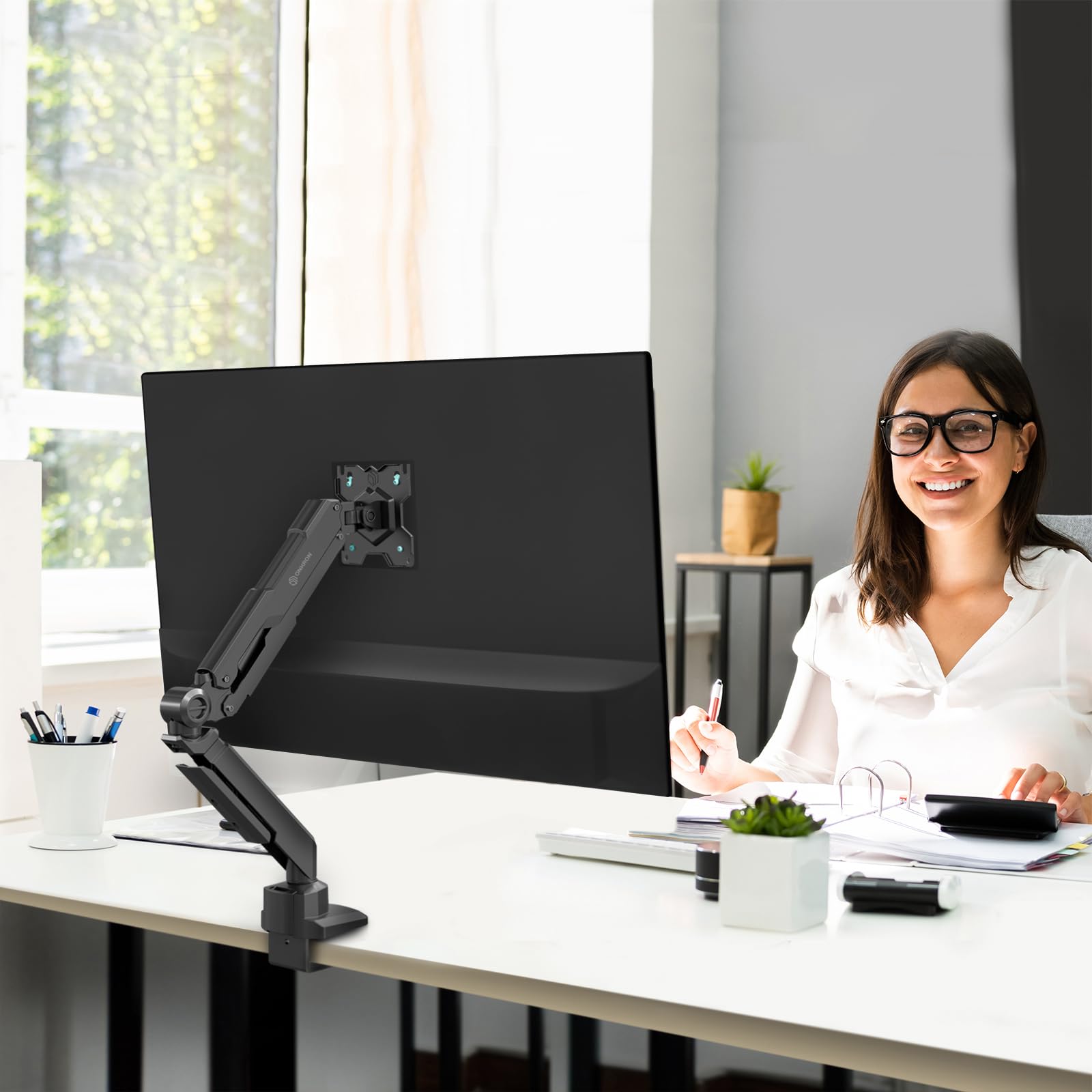 Onkron Single Monitor Desk Mount For 13 34 Inch Screens, Up To 22 Lbs, Pc Monitor Arm, Gas Spring, 75X75 & 100X100 Vesa, Full Mo