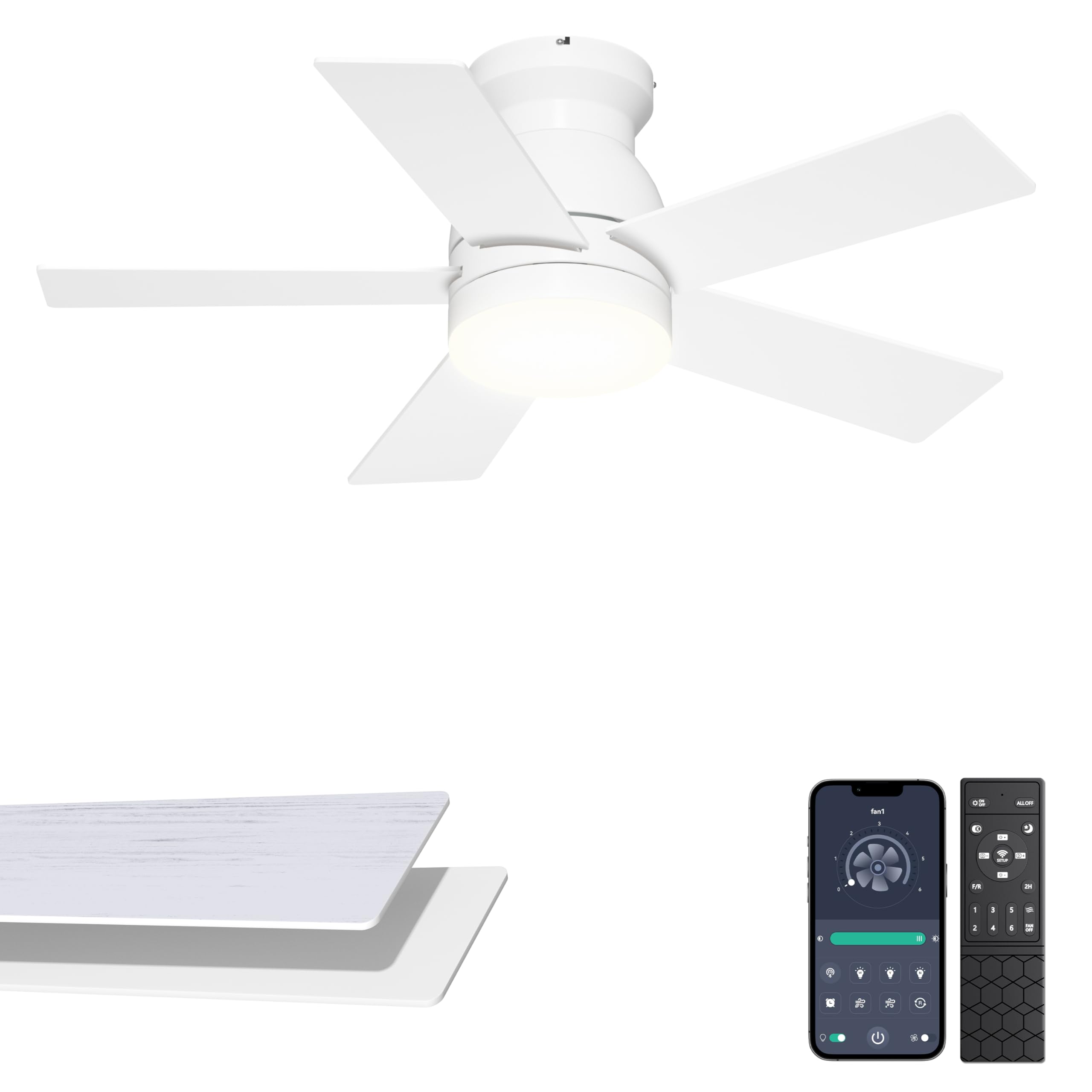 Phylluz 32 Small Ceiling Fan with Light, Mini Low Profile Flush Mount Fan for Hallway & Closet, Quiet DC Motor, Modern Tiny Sp