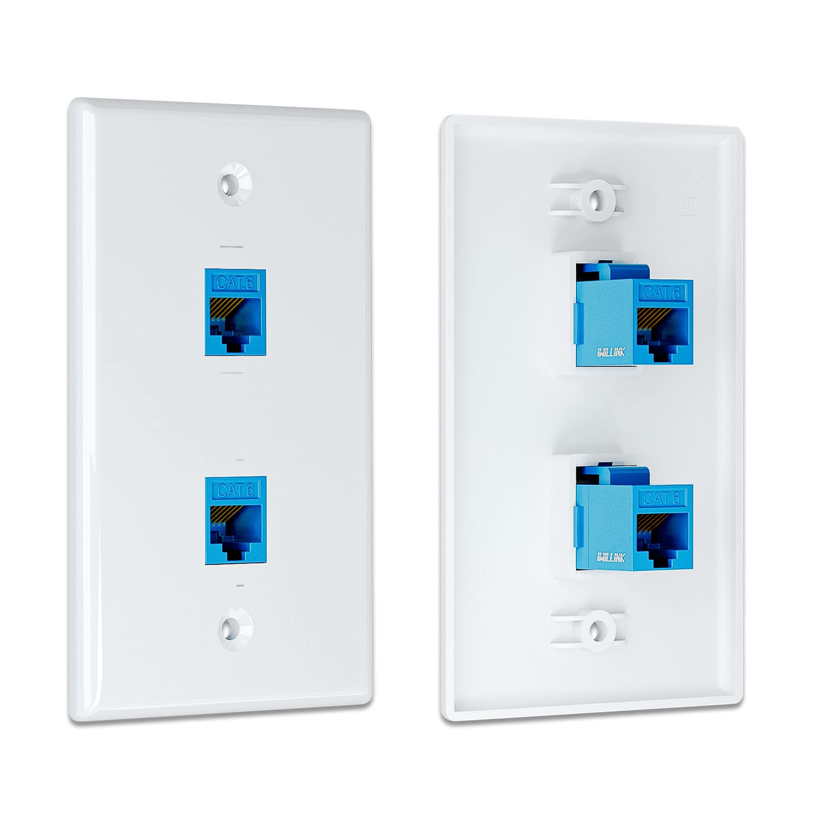 Iwillink (2 Pack) 2 Port Ethernet Wall Plate, Keystone Jack Wall Plate With Rj45 Keystone Inline Coupler Insert, Female To Femal