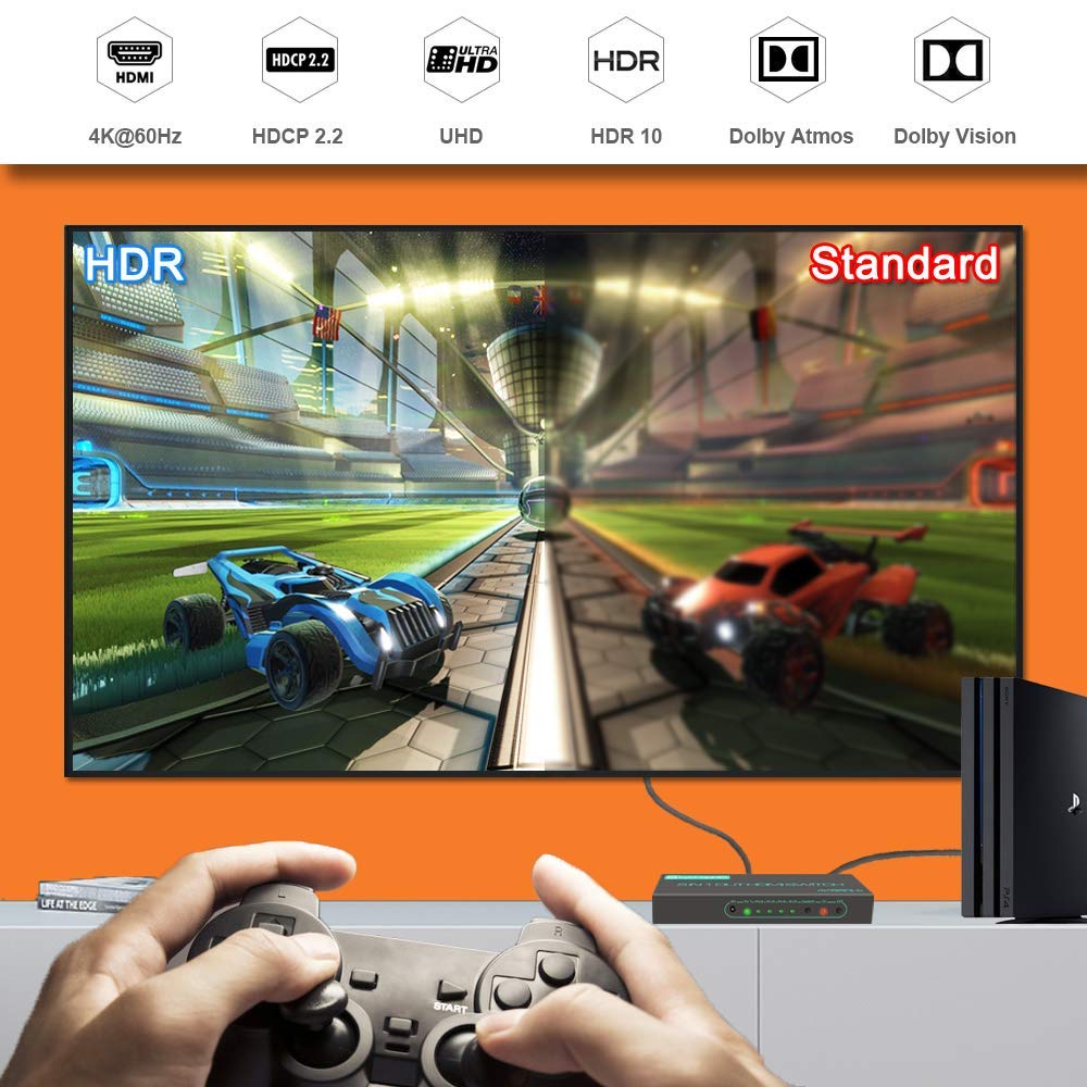 (Newest Version) 4K@60Hz Hdmi Switch, Skycrophd 5 Port Hdmi 2.0 Switcher With Remote Support Auto Switch, Hdr10, Dolby Vision, D