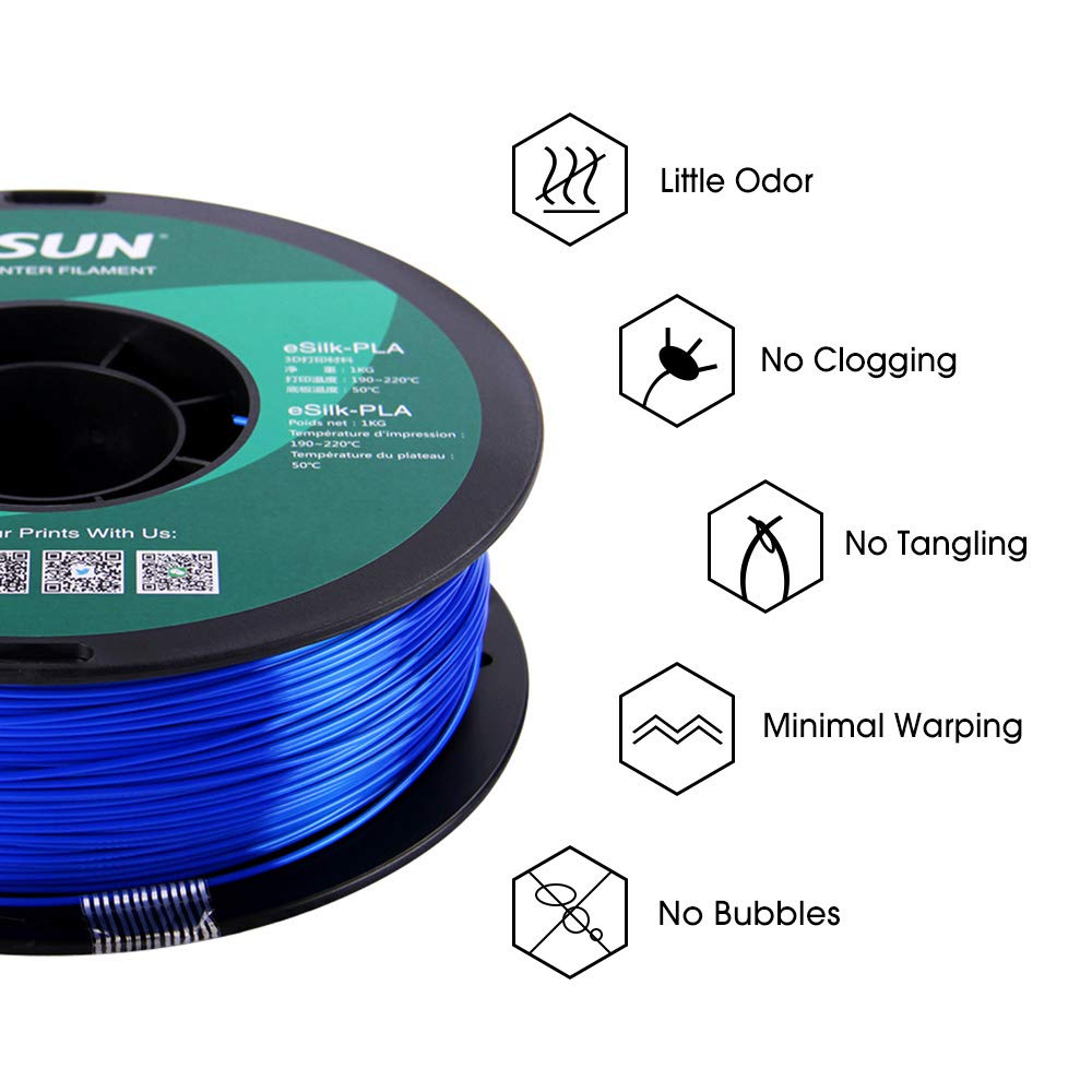 Esun Silk Pla 3D Printer Filament, Dimensional Accuracy +/- 0.03 Mm, 1 Kg Spool, 1.75 Mm, Blue