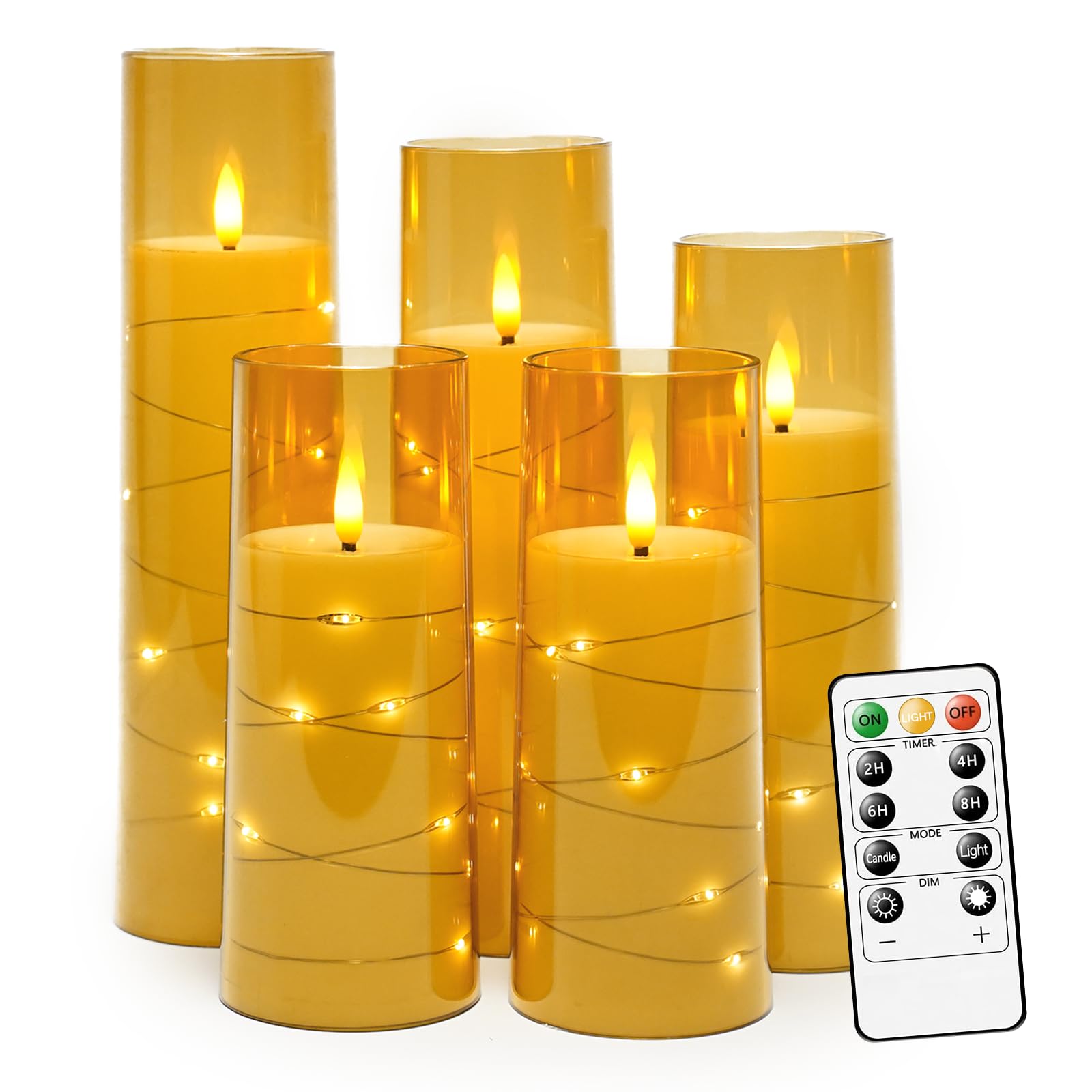 Nimiko Flickering Flameless Led Candles,Battery Operated Candles 5 Pcs With Embedded Star String,Acrylic Led Pillar Candles With