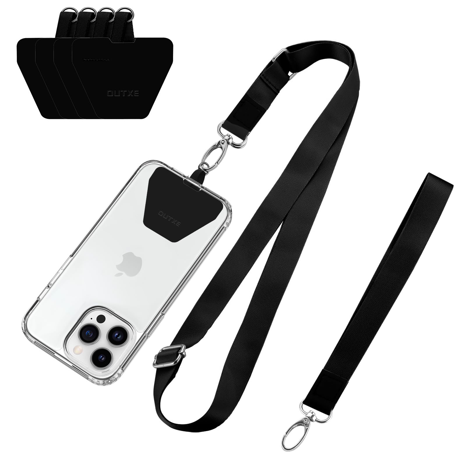 OUTXE Phone Lanyard - 4   Pads, 1   Adjustable Neck Strap, 1   Wrist Strap, Nylon Lanyard Compatible with All Smartphone
