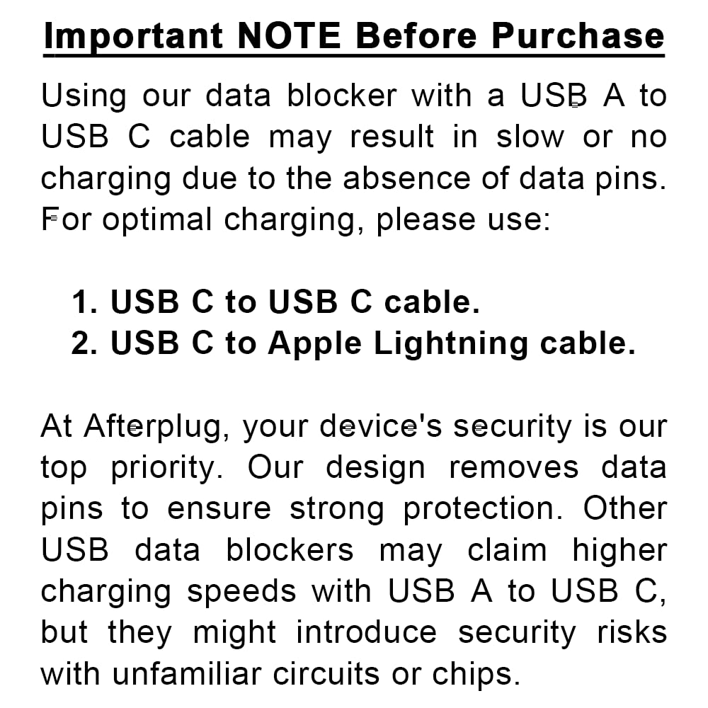 Afterplug Usb C To Usb C Data Blocker (2 Pack) | Anti Hacking & Juice Jacking | Mini Usb C Male To Female Adapter With Case Friendly & Charge Only Design (Up To 240W Pd Charging)