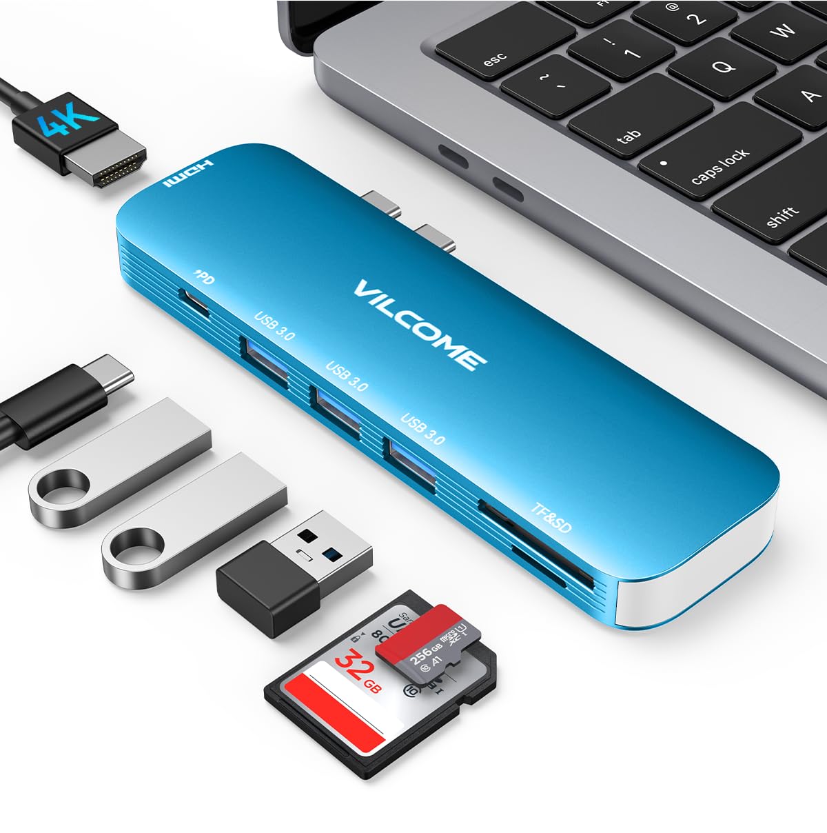 Vilcome Usb C Hub For Macbook Pro/Air, 7 In 2 Multiport Usb C Adapter With Thunderbolt 3 Usb C Port, 4K@60Hz Hdmi, 3 Usb 3.0 Por