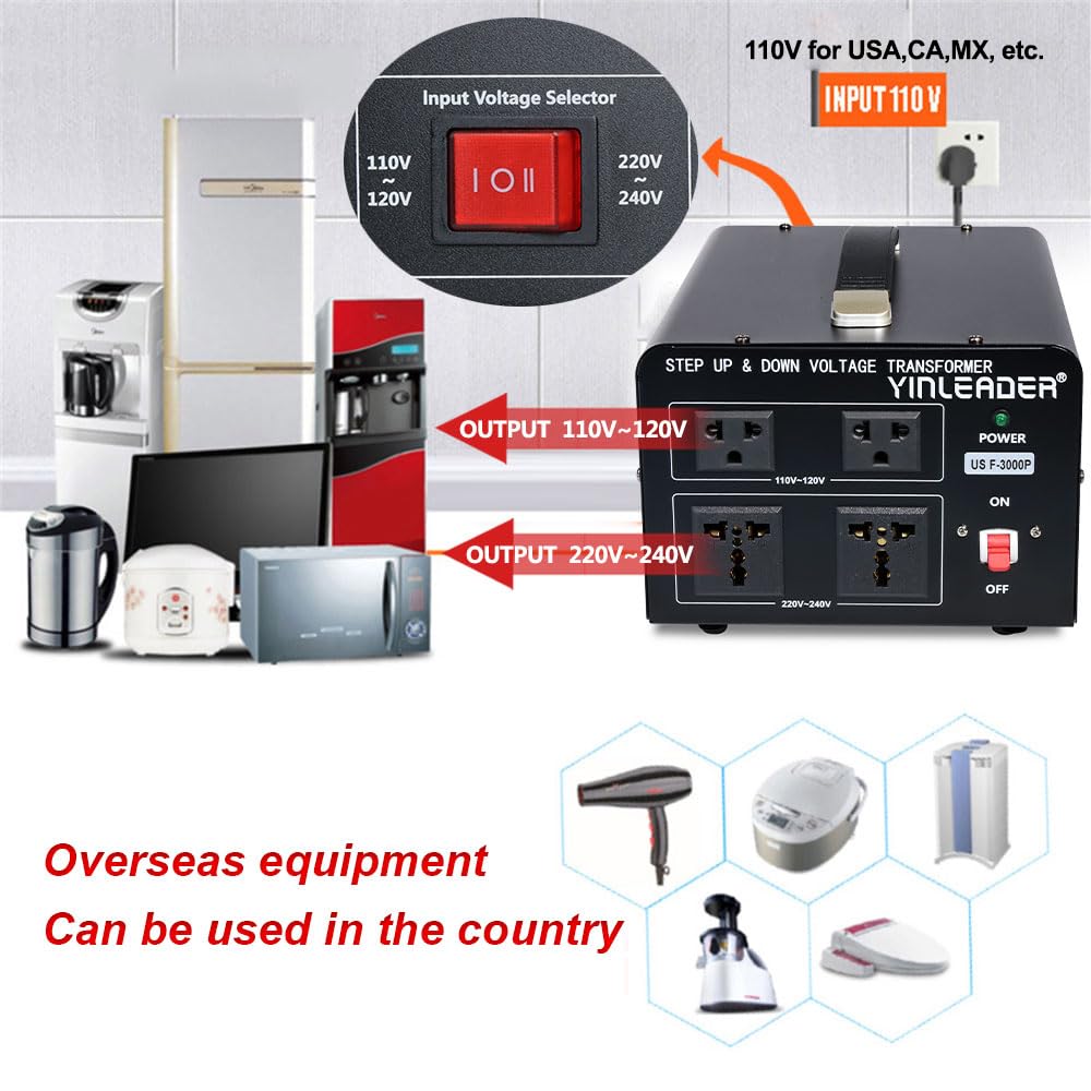 Yinleader 3000 Watt Voltage Converter Transformer Step Up 110V To 220V Or Step Down 220V To 110V Power Converter Adapter For Use