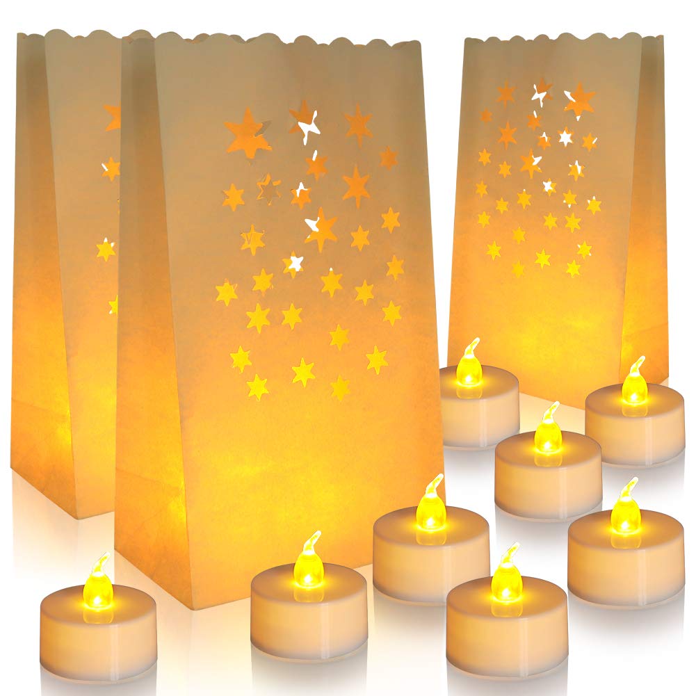 Anzome Flameless Tea Lights With 30 Packs Luminary Bags, 30 Battery Operated Led Unscented Tea Lights Fake Tea Candles With Real