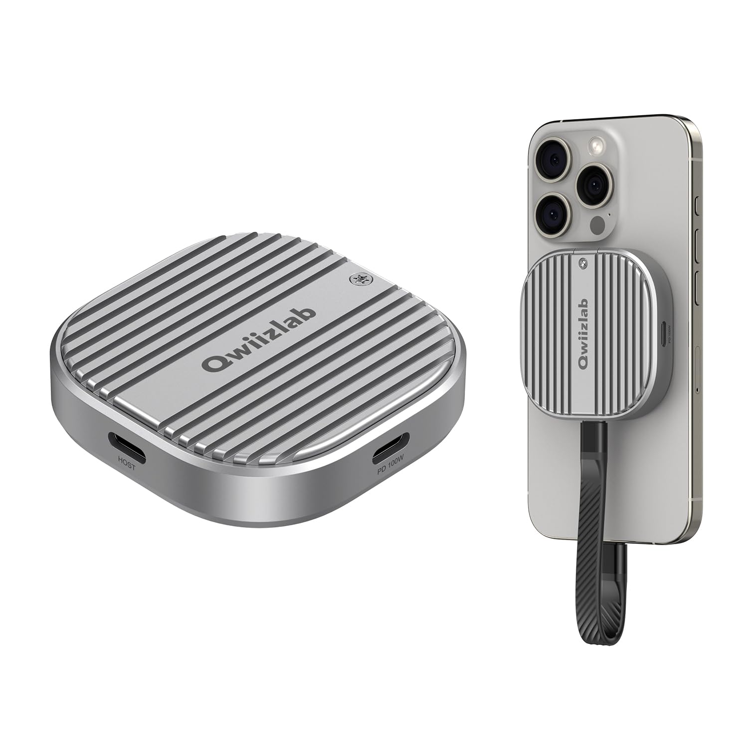 Qwiizlab Magnetic 2230 Nvme Ssd Enclosure, Magsafe For Iphone 16/15 Pro Max Prores, 10Gbps Usb Type C, 100W Pd Charge, Fits Pcie