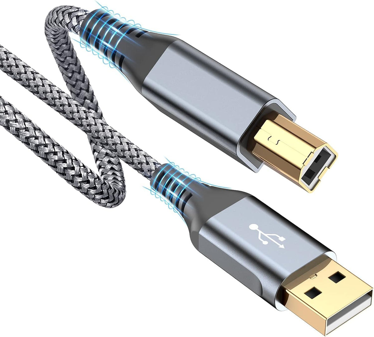 Printer Cable 15Ft, Usb 2.0 Printer Cable Usb A To Usb B Cable, High Speed Nylon Braided Scanner Printer Cord For Hp Canon Dell 