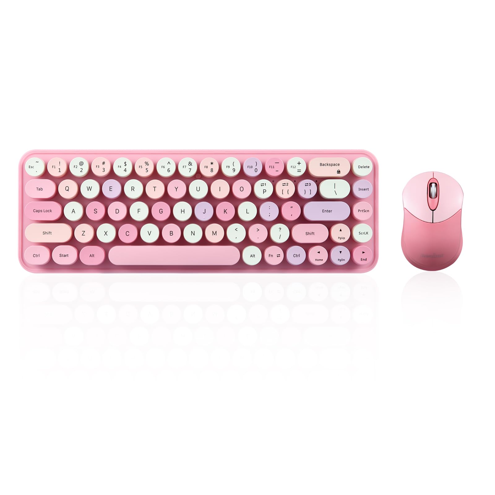 Perixx Periduo 802Pk Bluetooth Mini Keyboard And Mouse Combo   Retro Round Key Caps   Pastel Pink   Us English