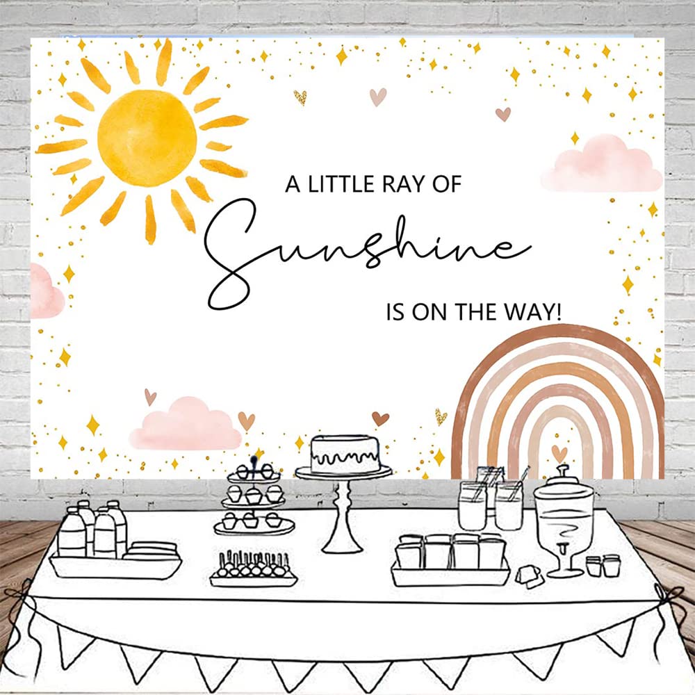 Mocsicka Sunshine Baby Shower Backdrop Boho Rainbow Baby Shower Background For Girl Little Ray Of Sunshine Baby Shower Party Dec