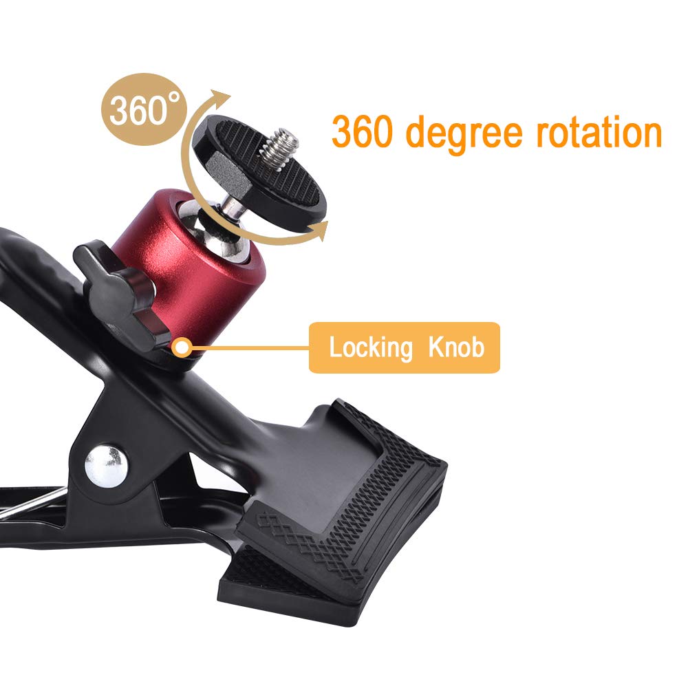 Utebit Tripod Camera Clip Clamp With 360 Degree Swivel Mini Ball Head 2 Pack Clip Camera Mount Photography Accessories Clamp 1/4'' Screw Black Spring Clamp For Dslr Video Photoshoot Studio