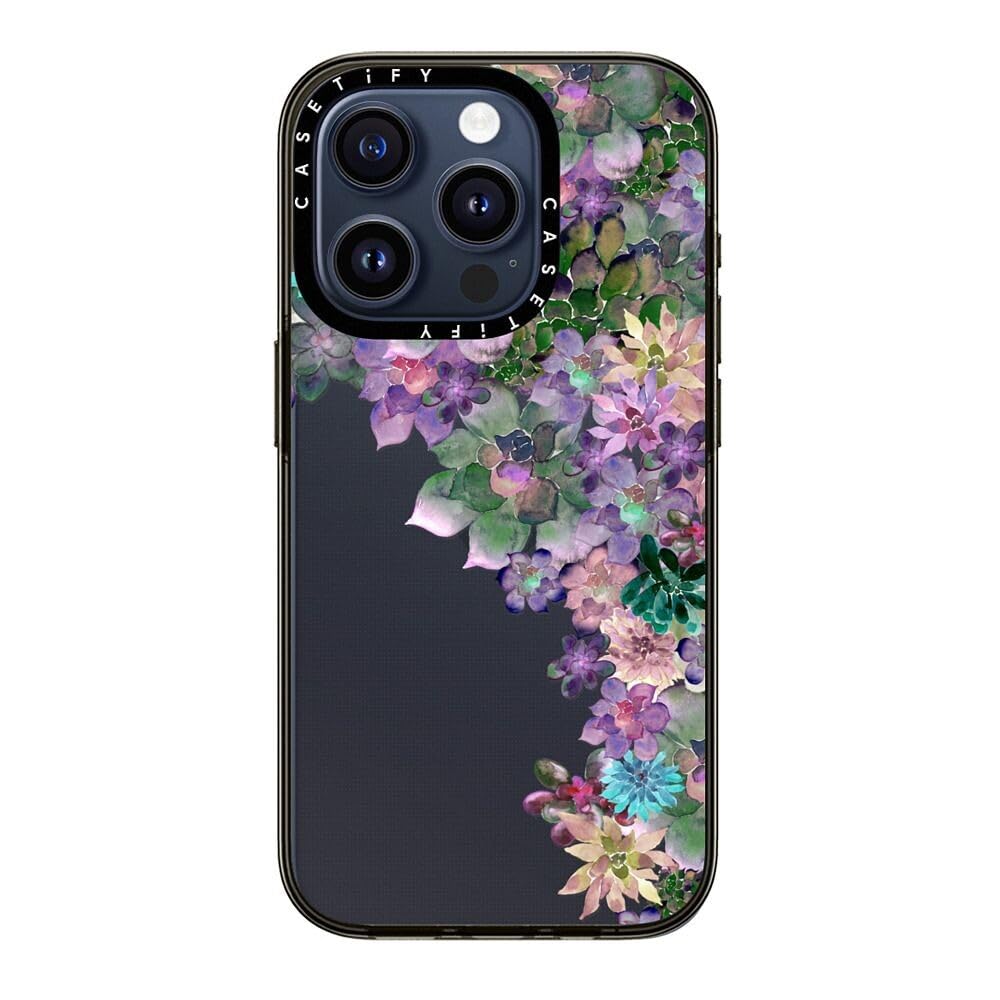 Casetify Compact Iphone 15 Pro Case [2X Military Grade Drop Tested / 4Ft Drop Protection]   My Succulent Garden   Clear Black
