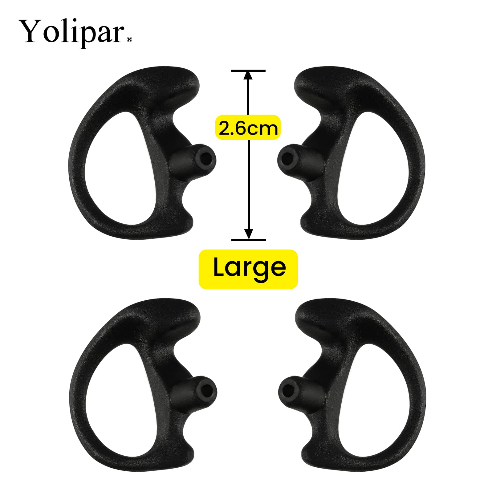 Yolipar Replacement Soft Silicone Eardud Earmold For Walkie Talkie Audio Kit Air Acoustic Tube Earpiece Headset (Black, Large(2