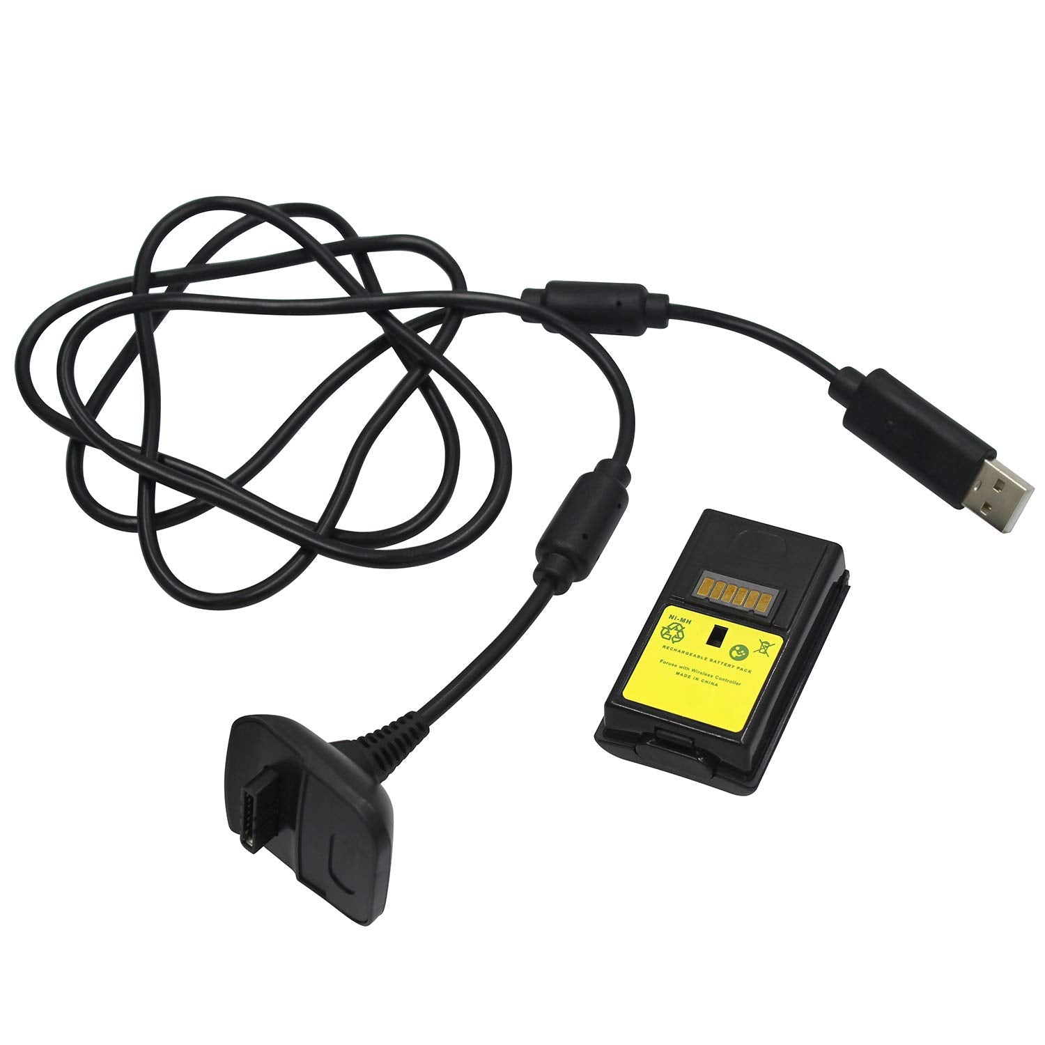 Ostent 2 In 1 Charger Cable + Rechargeable Battery Pack For Xbox 360 Wireless Controller Color Black