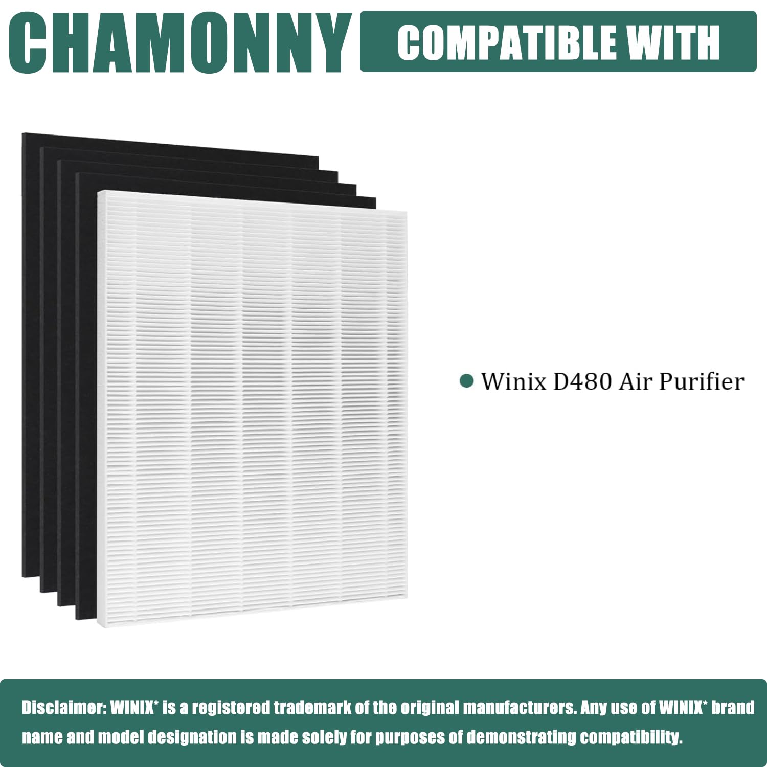 Chamonny D480 True Hepa Replacement Filter D4, Compatible With Winix D480 Air Purifier, Compare To Winix D4 Filter, Item Number