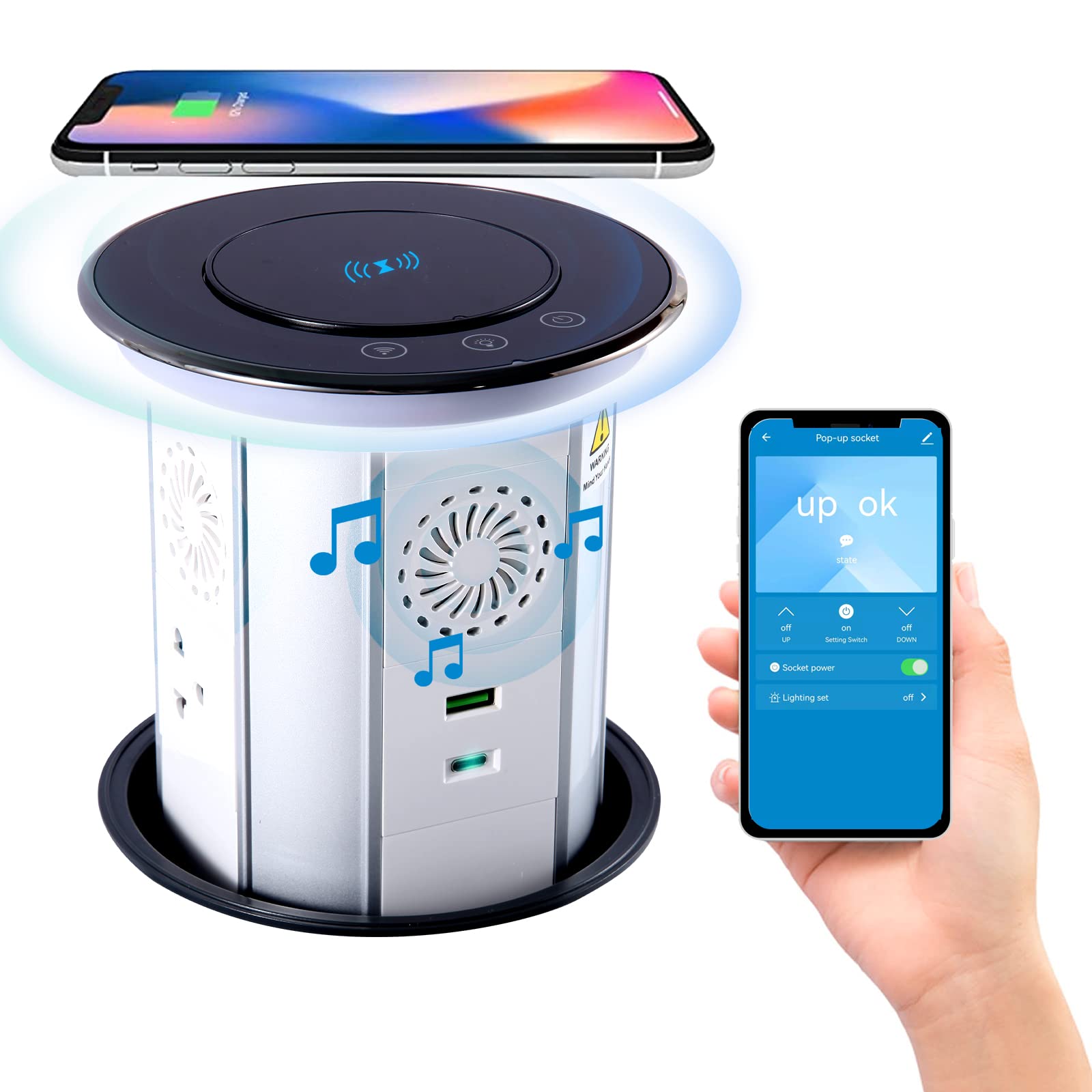 Redcomets Pop Up Outlet For Countertop With Mobile App Remote Control, 4.9''Space Saver Recessed Outlet With 3 Outlets,2 Usb Por