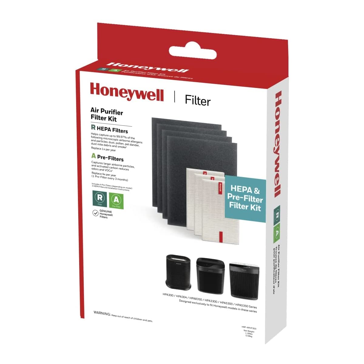 Honeywell HEPA Air Purifier Filter Kit - Includes 3 HEPA R Replacement Filters and 4 A Carbon Pre-Cut Pre-Filters - Airborne All