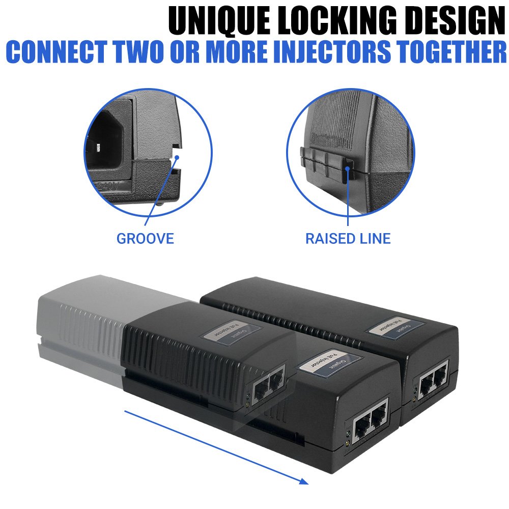 Bv Tech Gigabit Power Over Ethernet Poe+ Injector | Up To 60W | 802.3Af/At | 802.3Bt Compliant | Plug & Play | Up To 325 Feet