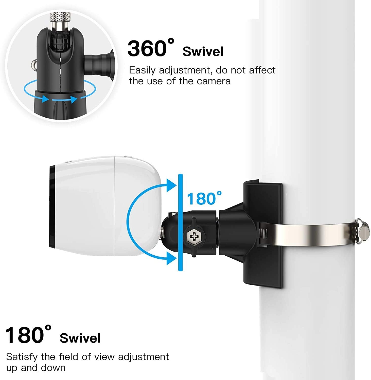 Okemeeo Universal Outdoor Camera Pole Mount For Eufycam 2C Pro/2C/3C/Arlo Pro 5S/Pro 4/Pro 3/Ultra 2/Essential Xl And More 1/4�� Threaded Camera Adjustable Mount No Drill (Black, 2 Pack)