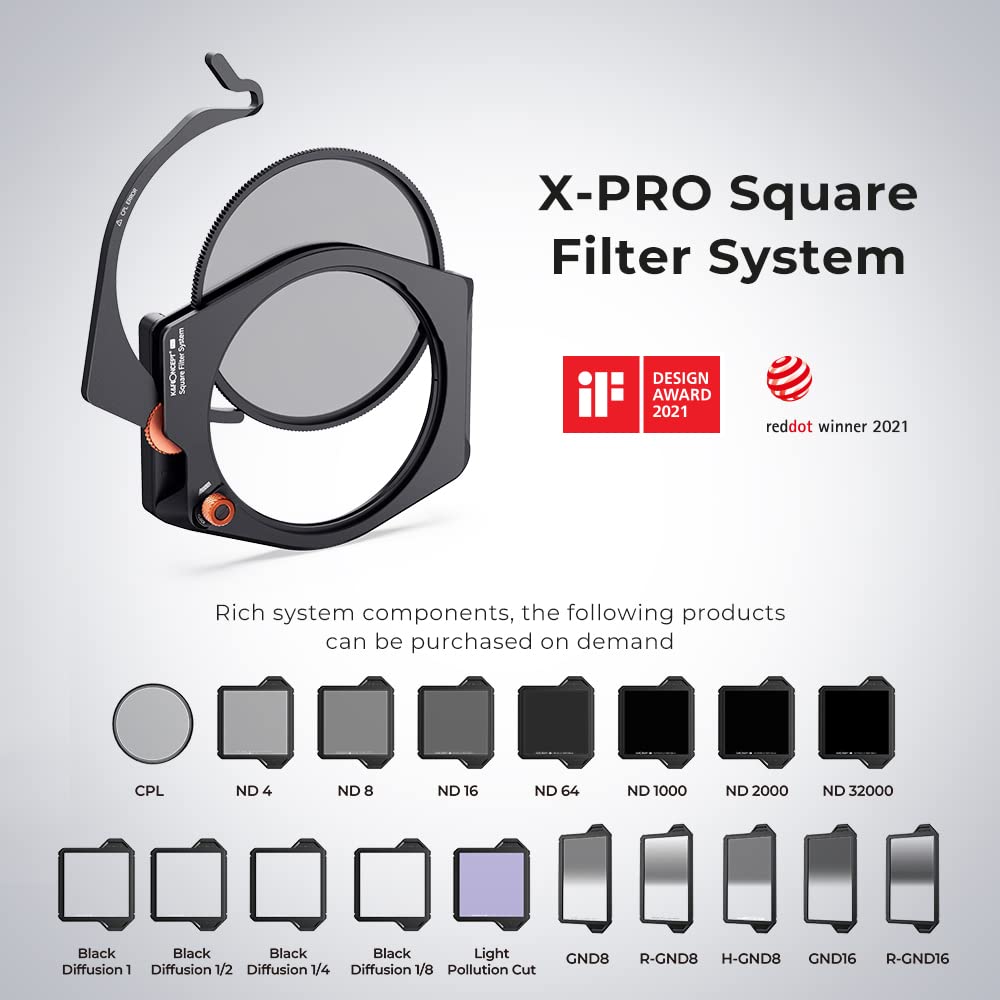 K&F Concept X-PRO Metal Square ND Filter Holder Kit with 95mm CPL Filter and 4 Adapter Rings