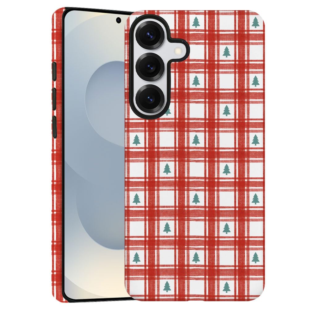 TnXee Case for Samsung Galaxy S25 Plus,Christmas Tree Red Gingham Pattern Phone Case Drop Resistant Frosted 2 in 1 Solid Dual-La