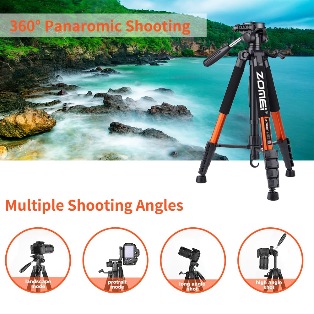Tripod Camera Tripods, 74' Heavy Duty Tall Camera Stand Tripod With Phone Holder, Compatible With Dslr Cameras,Cell Phones,Projector,Webcam,Spotting Scopes(Orange)