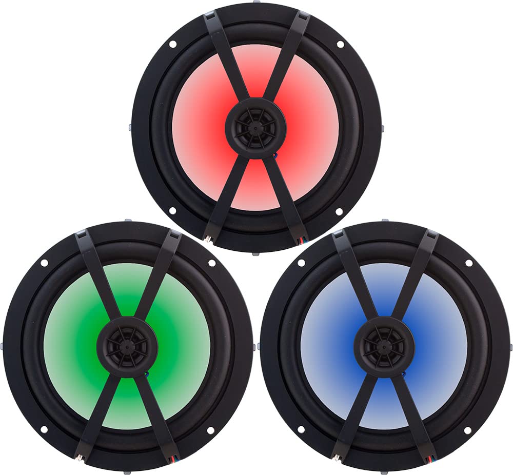 Kicker 8  Marine Speakers (1 Pair) Oem Replacement Coaxial Speakers For Boat With White Grille And Led Lights 4-Ohm. Water And W