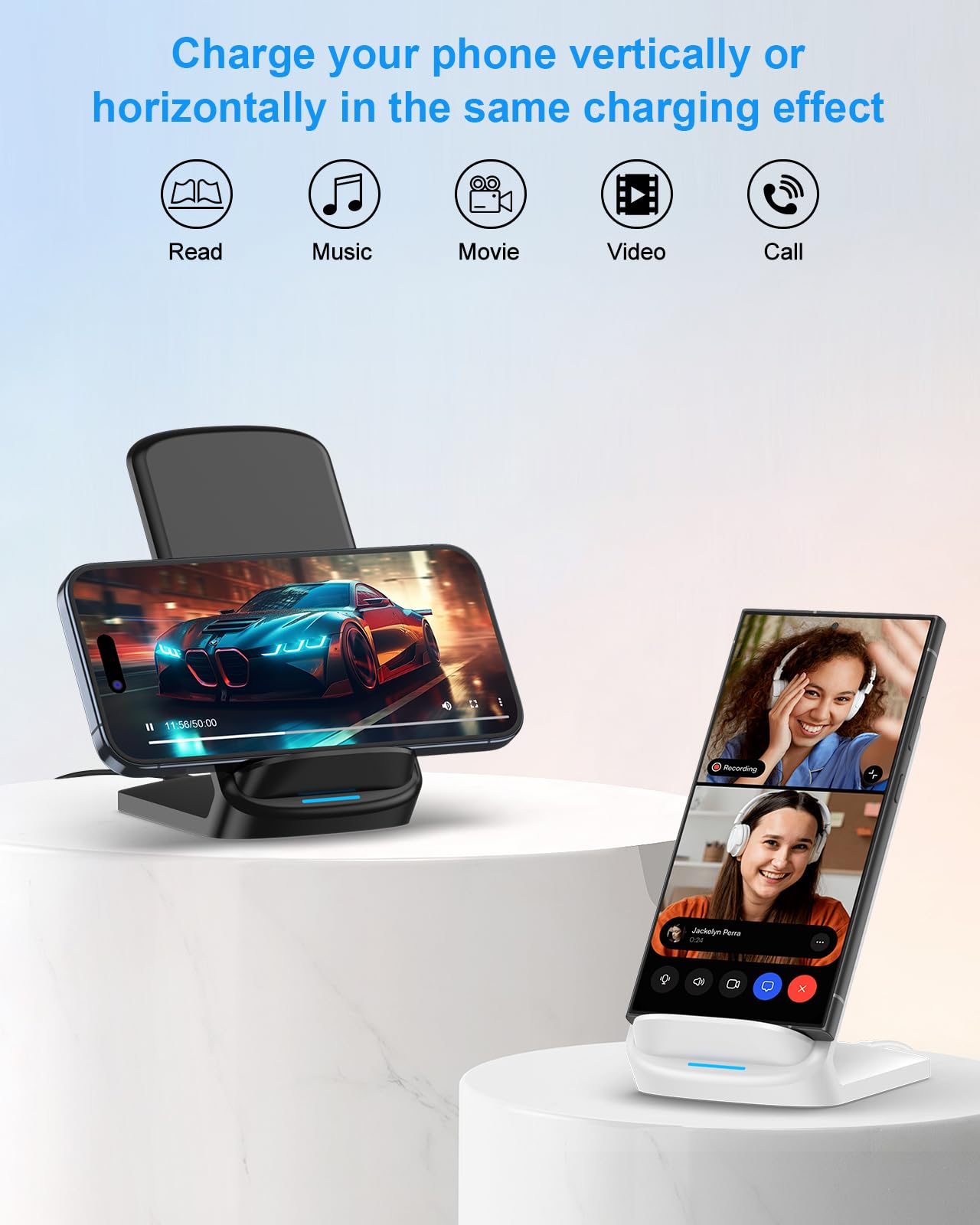 Wireless Charger Stand [2 Pack]   Nanami 10W Qi Certified Fast Wireless Charging Stand For Apple Iphone 16/15/14/13/12 Pro, Desk