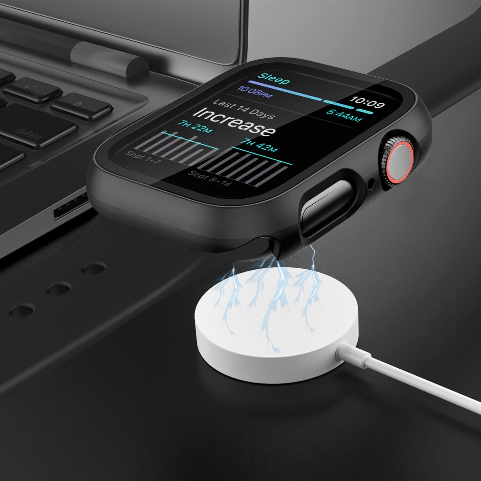 Jzk 2 Pack Case With Tempered Glass Screen Protector For Apple Watch Series 9/8/7 41Mm, Slim Guard Bumper Full Coverage Hard Pc